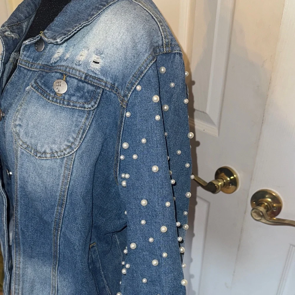Pearl Studded Blue Denim Jacket - Picture 6 of 13
